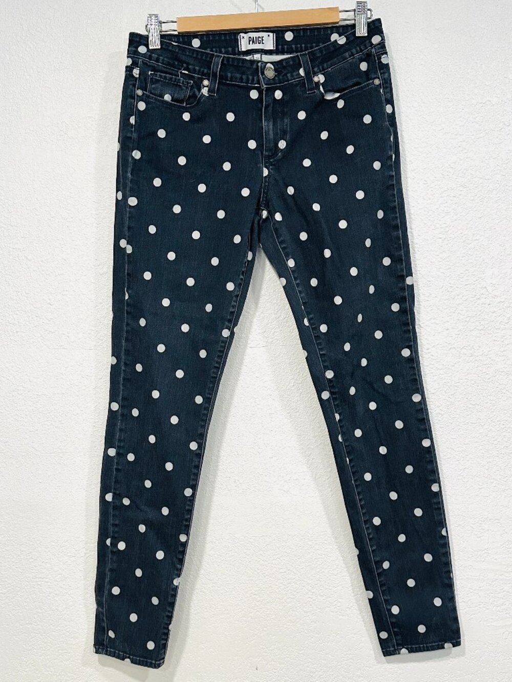 Paige Verdugo Ultra Skinny Jeans Black White Polka Dot Stretch W30xL29 Womens 30